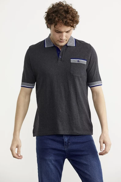 Renk Kombinli Cepli Koton Triko Tişört - Antrasit - Resim 6