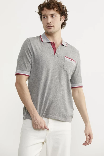 Renk Kombinli Cepli Koton Triko Tişört - Gri - Resim 3