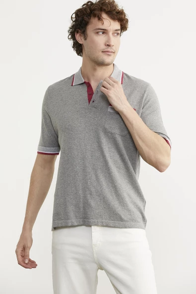 Renk Kombinli Cepli Koton Triko Tişört - Gri - Resim 2