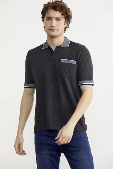 Renk Kombinli Cepli Koton Triko Tişört - Antrasit ürün görseli 1