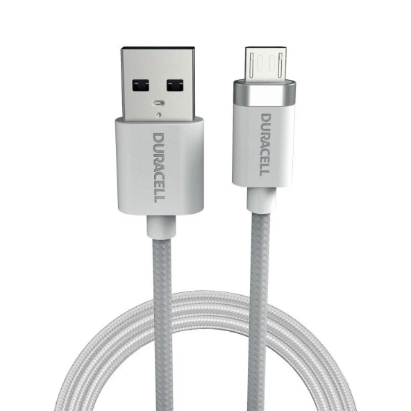 Duracell 1m USB-A to Micro USB Örgülü Şarj Kablosu - Beyaz - 2