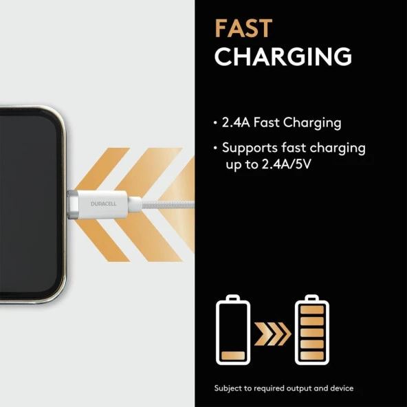 Duracell 1m USB-A to Micro USB Örgülü Şarj Kablosu - Beyaz - 3