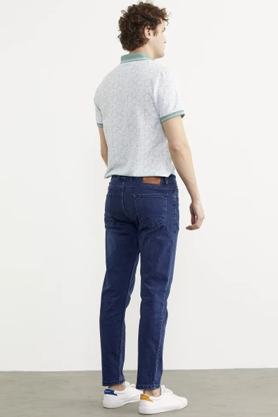Eskitme Yıkamalı Slim Fit Jean Pantolon - Mavi - 5