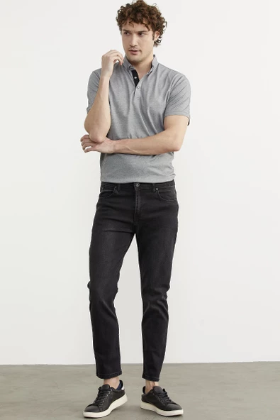 Eskitme Yıkamalı Slim Fit Jean Pantolon - Füme - 4