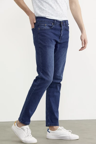 Eskitme Yıkamalı Slim Fit Jean Pantolon - Mavi - 4