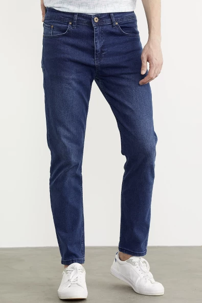 Eskitme Yıkamalı Slim Fit Jean Pantolon - Mavi - 3