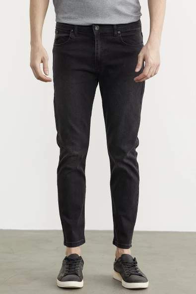 Eskitme Yıkamalı Slim Fit Jean Pantolon - Füme - 5