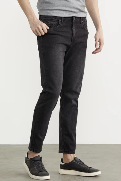 Eskitme Yıkamalı Slim Fit Jean Pantolon - Füme - 6