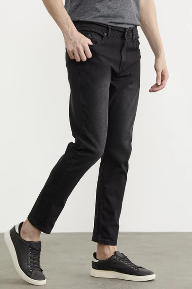 Eskitme Yıkamalı Slim Fit Jean Pantolon - Siyah - 3