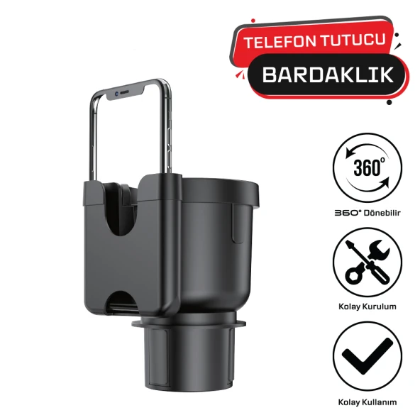 CARUB BR2941025 BARDAKLIK+TELEFON TUTUCU 2İN1 360 DÖNEBİLİR