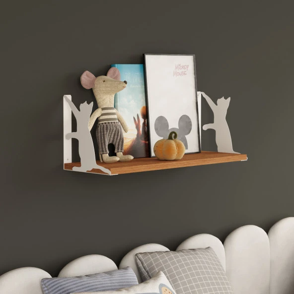 Unisoft Metal Kedi Figürlü Ahşap Standlı 60 cm Duvar Rafı
