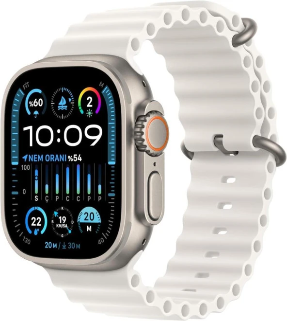 Apple Watch Ultra 2 GPS + Cellular 49mm Titanyum Kasa ve Beyaz-Ocean Kordon Akıllı Saat