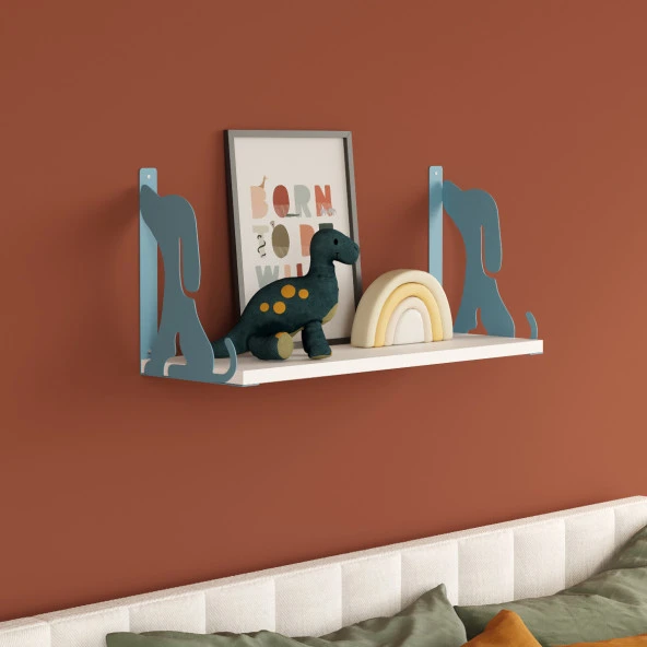 Unisoft Metal Köpek Figürlü Ahşap Standlı 60 cm Duvar Rafı - 3
