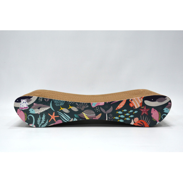 Dekoratif Karton Kedi Tırmalama Kanepesi 2'li Set - Small & Large - Okyanus Desen - 4