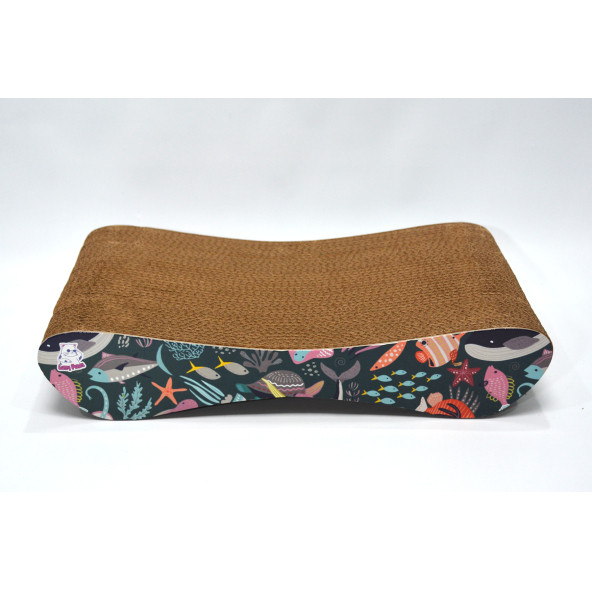 Dekoratif Karton Kedi Tırmalama Kanepesi 2'li Set - Small & Large - Okyanus Desen - 5