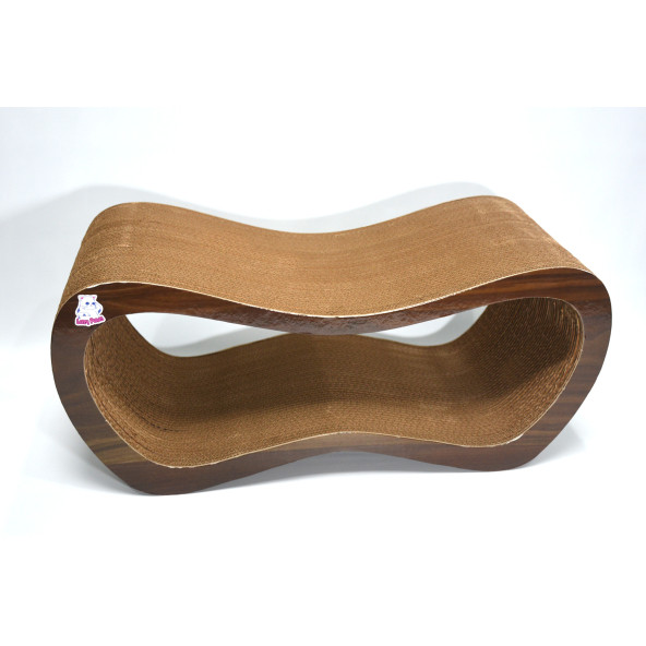 Dekoratif Karton Kedi Tırmalama Kanepesi 2'li Set - Small & Large - Koyu Ahşap Desen - 3