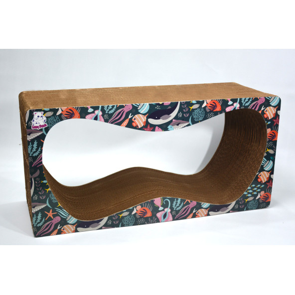 Dekoratif Karton Kedi Tırmalama Kanepesi (68x24x33 cm) - X-Large - Okyanus Desen - 2