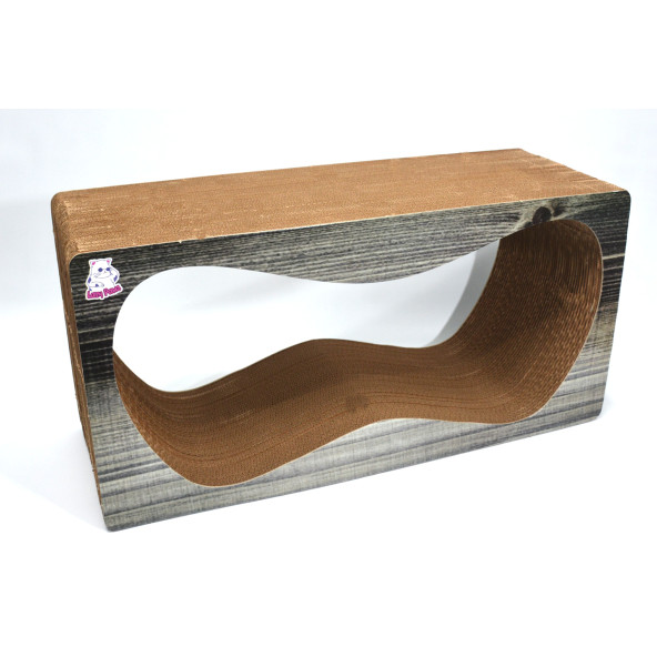 Dekoratif Karton Kedi Tırmalama Kanepesi (68x24x33 cm) - X-Large - Antrasit Ahşap Desen - 2