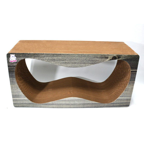 Dekoratif Karton Kedi Tırmalama Kanepesi (68x24x33 cm) - X-Large - Antrasit Ahşap Desen - 4
