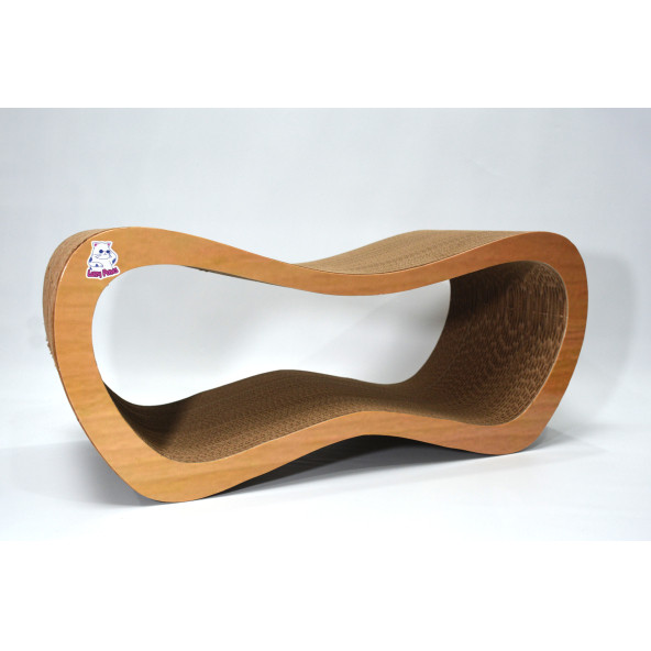 Dekoratif Karton Kedi Tırmalama Kanepesi (59x24x26 cm) - Large - Ahşap Desen - 2