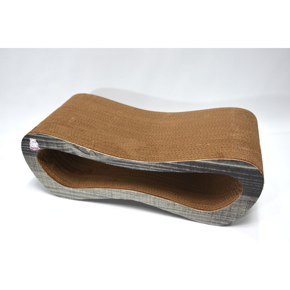 Dekoratif Karton Kedi Tırmalama Kanepesi (51,5x24x17 cm) - Medium - Antrasit Ahşap Desen - 3