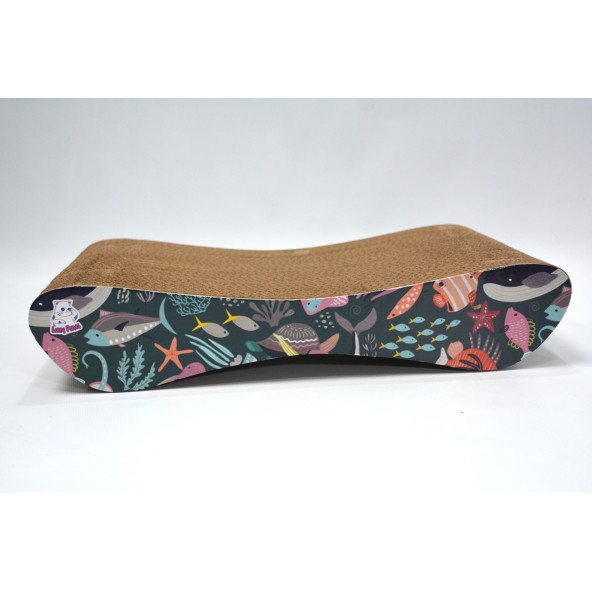 Dekoratif Karton Kedi Tırmalama Kanepesi (43x24x8,5 cm) - Small - Okyanus Desen - 2