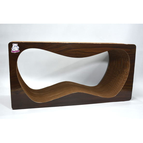 Dekoratif Karton Kedi Tırmalama Kanepesi (68x24x33 cm) - X-Large - Koyu Ahşap Desen - 2