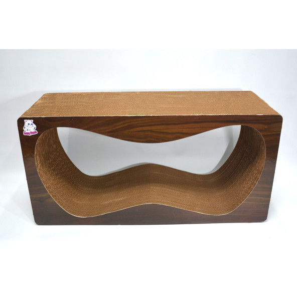 Dekoratif Karton Kedi Tırmalama Kanepesi (68x24x33 cm) - X-Large - Koyu Ahşap Desen - 4