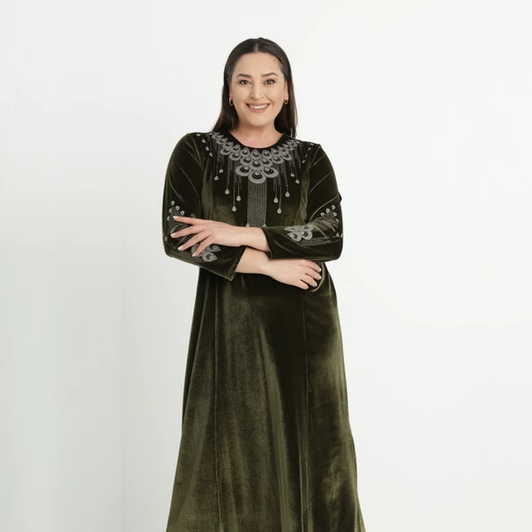 Damla Baskılı Kadife Elbise - 6