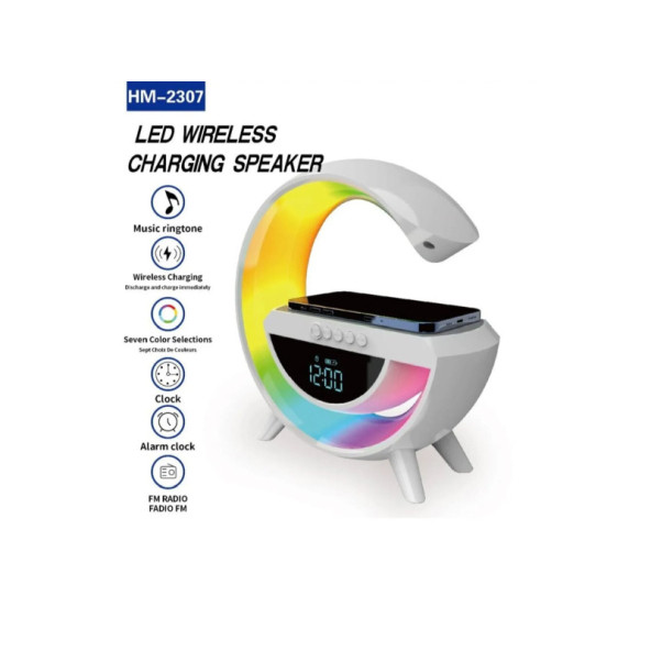QASUL BLUETOOTH G HOPARLÖR RGB LED IŞIKLI SPEAKER ALARM SAAT FM RADYO AUX USB SD KART WİRELESS ŞARJ - 3