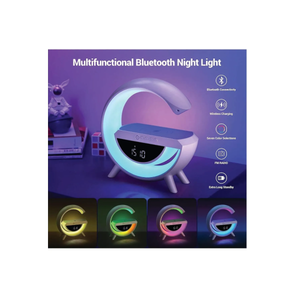 QASUL BLUETOOTH G HOPARLÖR RGB LED IŞIKLI SPEAKER ALARM SAAT FM RADYO AUX USB SD KART WİRELESS ŞARJ - 4