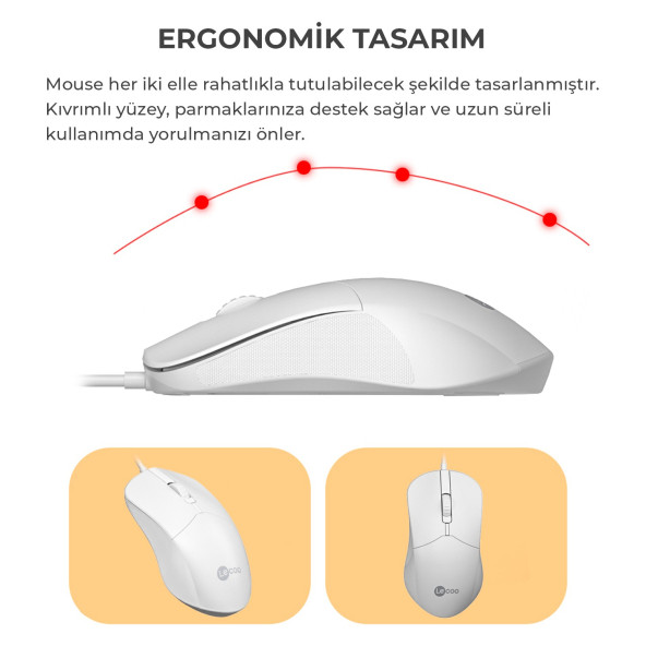 Lecoo CM101 USB Kablolu Türkçe Q Klavye & Mouse Set Beyaz - 2