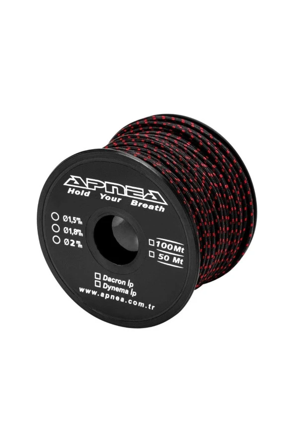 Apnea Dyneema İp 1,8mm 50m Bobin (Kırmızı-Siyah)