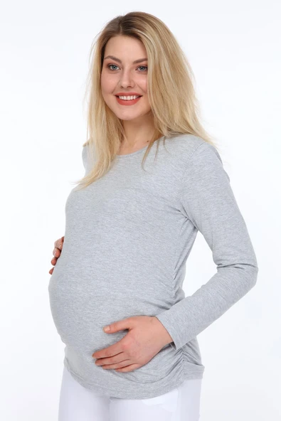IŞŞIL 3131-Büzgülü Uzun Kol Hamile T-Shirt