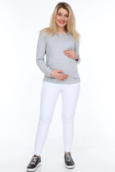 IŞŞIL 3131-Büzgülü Uzun Kol Hamile T-Shirt - 2