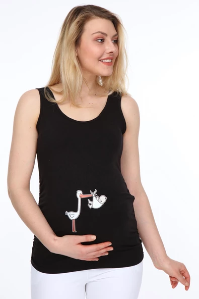 IŞŞIL 3138-Leylekle Gelen Askılı Hamile T-Shirt
