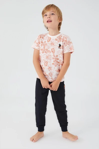 U.S. Polo Assn. 1358 Garson Flowered Erkek Çocuk Kısa Kol Pijama Takım - Resim 3