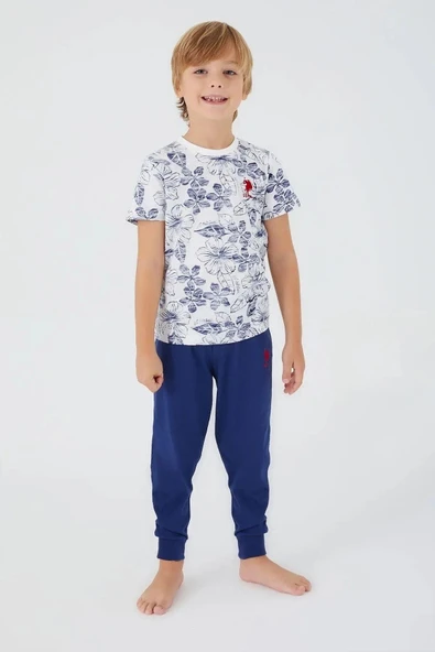 U.S. Polo Assn. 1358 Garson Flowered Erkek Çocuk Kısa Kol Pijama Takım - Resim 7