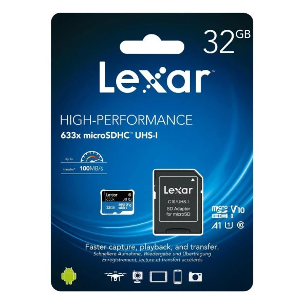 Lexar 32GB Micro SD Hafıza Kartı UHSI 633x 100MB