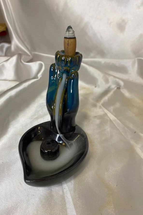 Geri Akış Tütsülük Ters Akış Şelale Kaliteli Seramik Yeşil Siyah El İçi Lale Kalp Tabak - Resim 2