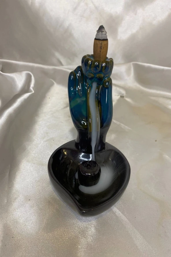 Geri Akış Tütsülük Ters Akış Şelale Kaliteli Seramik Yeşil Siyah El İçi Lale Kalp Tabak - Resim 5