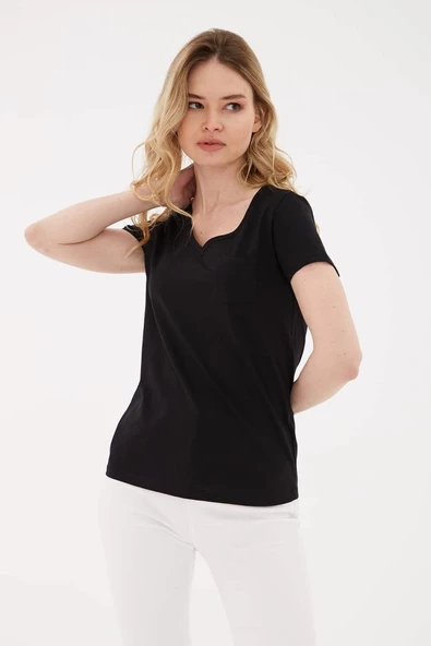 FASHION FRIENDS KADIN V YAKA CEPLİ T-SHİRT 23Y-TST0147K1 - 6