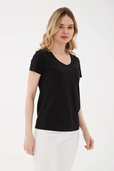 FASHION FRIENDS KADIN V YAKA CEPLİ T-SHİRT 23Y-TST0147K1 - 7