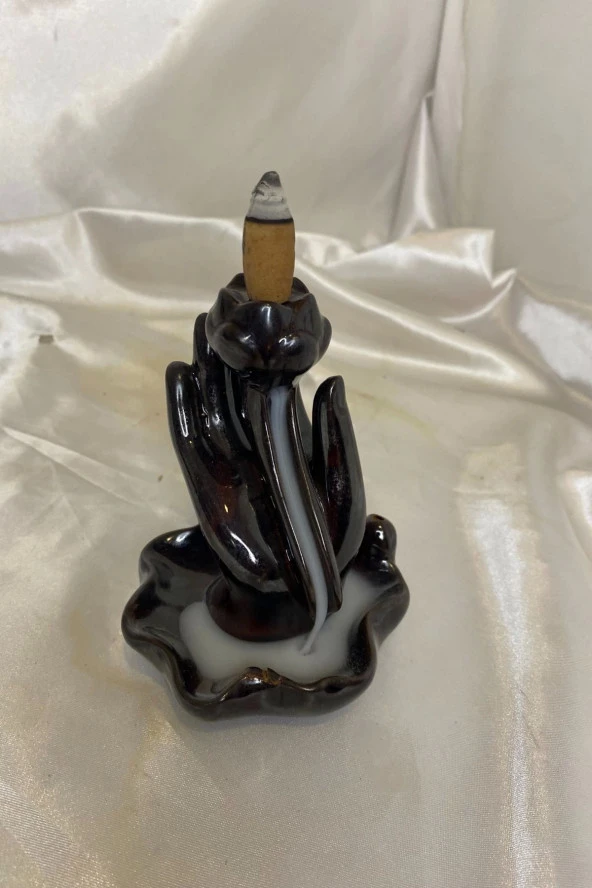 Geri Akış Tütsülük Ters Akış Şelale Kaliteli Seramik Siyah El İçi Lale Kalp Tabak - Resim 2