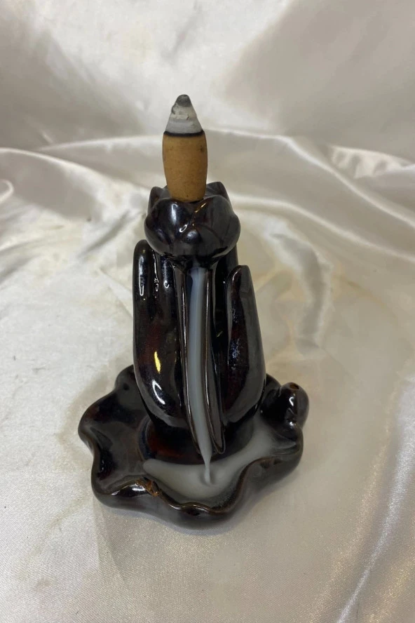 Geri Akış Tütsülük Ters Akış Şelale Kaliteli Seramik Siyah El İçi Lale Kalp Tabak - Resim 3