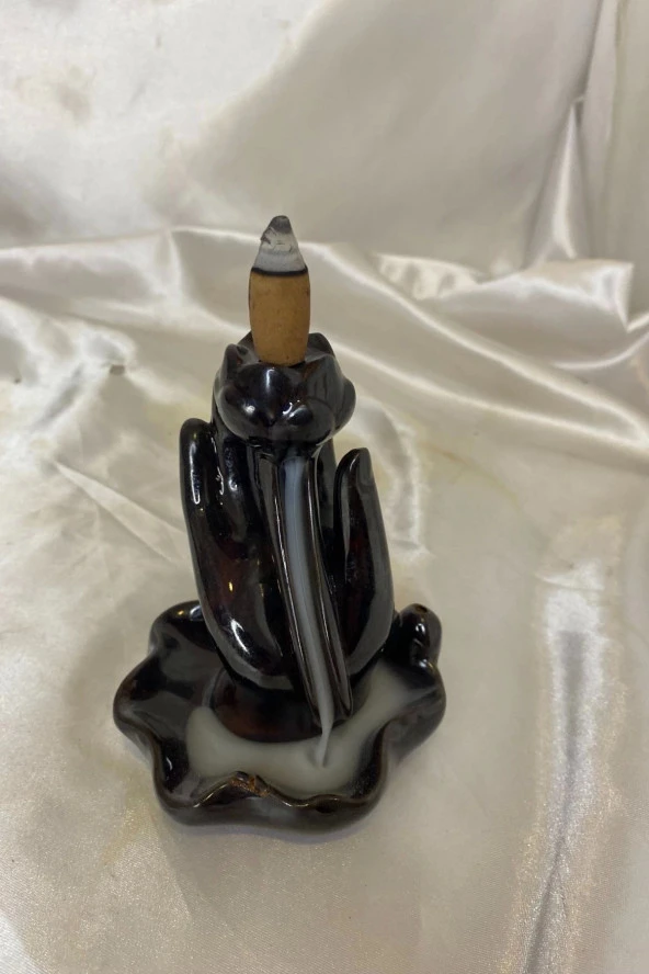 Geri Akış Tütsülük Ters Akış Şelale Kaliteli Seramik Siyah El İçi Lale Kalp Tabak - Resim 4