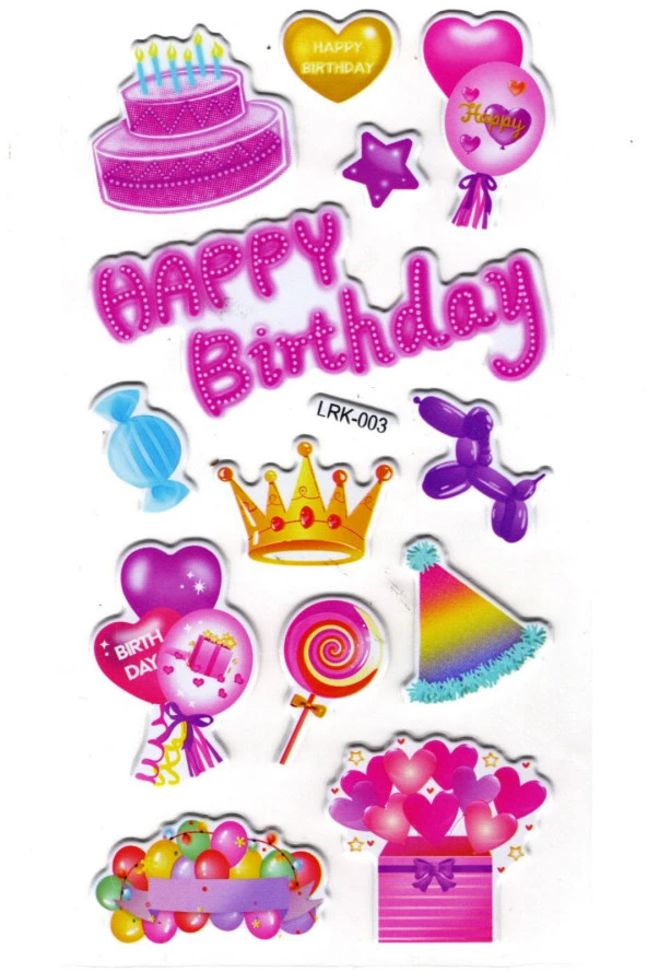 Sticker Kabartmalı Stiker Defter Planlayıcı Etiket (Lrk003)-17x9 cm- Doğum Günü