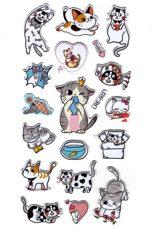 Sticker Kabartmalı Stiker Defter, Planlayıcı Etiket (lre-002) - 17X9 cm - Balık Seven Kedi