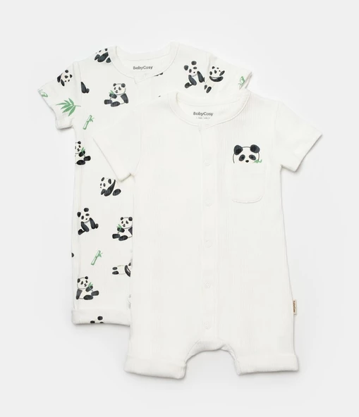 Bebek 2'li Kısa Kollu Tulum, %50 Bambu - %50 Organik Pamuk, Bebek ve Yenidoğan Serisi - CSYB9060 - 2