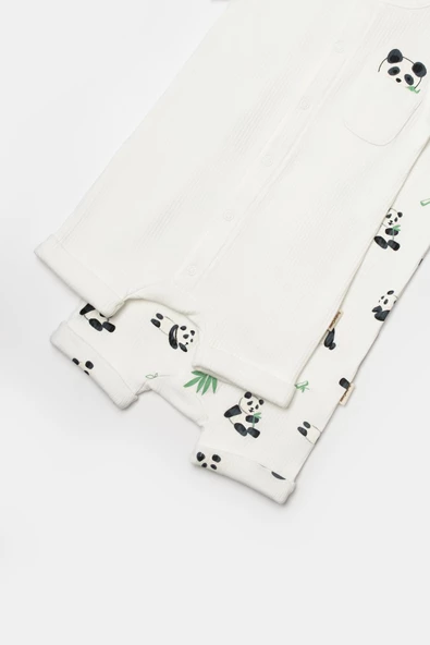 Bebek 2'li Kısa Kollu Tulum, %50 Bambu - %50 Organik Pamuk, Bebek ve Yenidoğan Serisi - CSYB9060 - 8